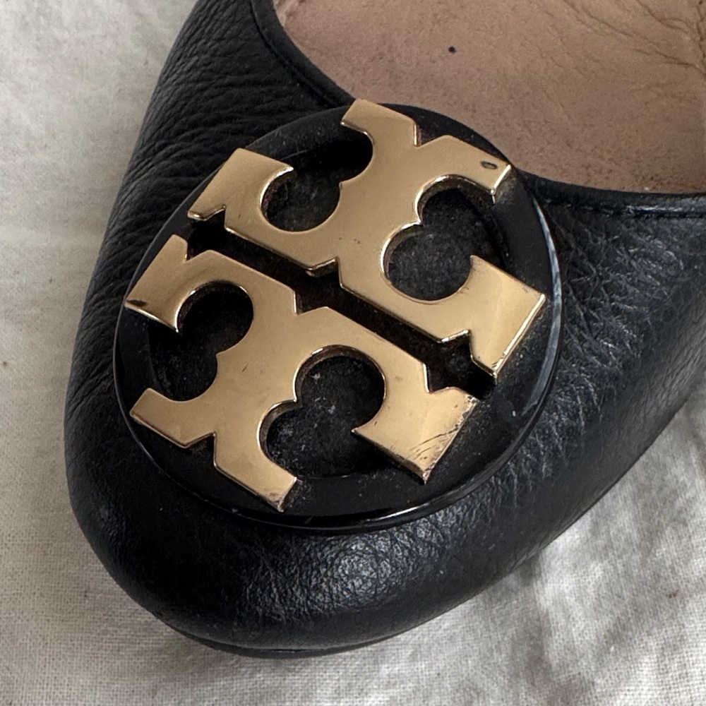 Tory Burch Claire Black Flats with Gold Accents - Picture 3 of 5